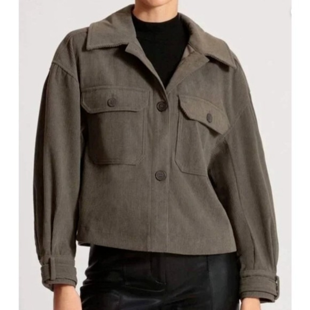 NWT Avec Les Filles Relaxed Corduroy Button Up Shacket Jacket Green Women Sz L